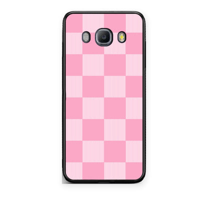 Θήκη Samsung Galaxy J7 2016 Pink and White Striped Checks από τη Smartfits με σχέδιο στο πίσω μέρος και μαύρο περίβλημα | Samsung Galaxy J7 2016 Pink and White Striped Checks case with colorful back and black bezels