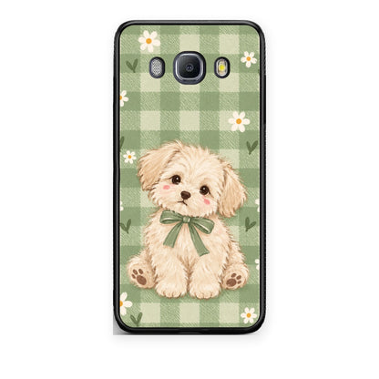 Θήκη Samsung Galaxy J7 2016 Puppy and Daisies on Sage Gingham από τη Smartfits με σχέδιο στο πίσω μέρος και μαύρο περίβλημα | Samsung Galaxy J7 2016 Puppy and Daisies on Sage Gingham case with colorful back and black bezels