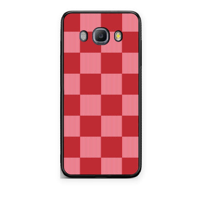 Θήκη Samsung Galaxy J7 2016 Red and Pink Striped Checks από τη Smartfits με σχέδιο στο πίσω μέρος και μαύρο περίβλημα | Samsung Galaxy J7 2016 Red and Pink Striped Checks case with colorful back and black bezels
