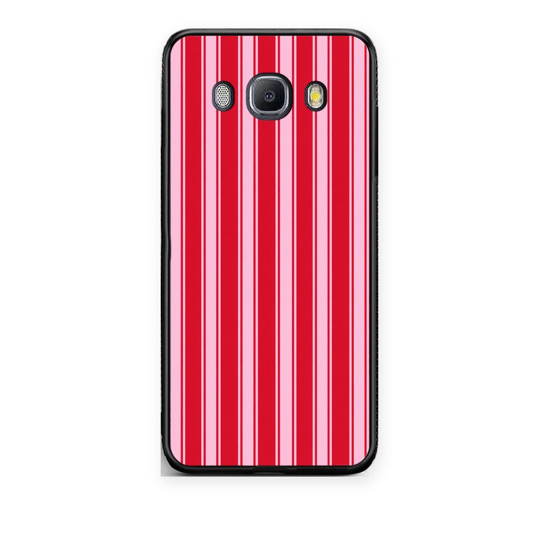 Θήκη Samsung Galaxy J7 2016 Red and Pink Vertical Pinstripes από τη Smartfits με σχέδιο στο πίσω μέρος και μαύρο περίβλημα | Samsung Galaxy J7 2016 Red and Pink Vertical Pinstripes case with colorful back and black bezels