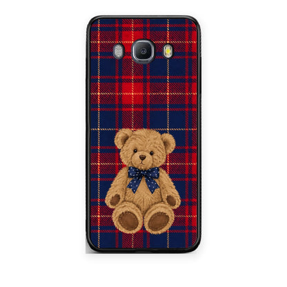 Θήκη Samsung Galaxy J7 2016 Teddy Bear on Red and Navy Tartan από τη Smartfits με σχέδιο στο πίσω μέρος και μαύρο περίβλημα | Samsung Galaxy J7 2016 Teddy Bear on Red and Navy Tartan case with colorful back and black bezels