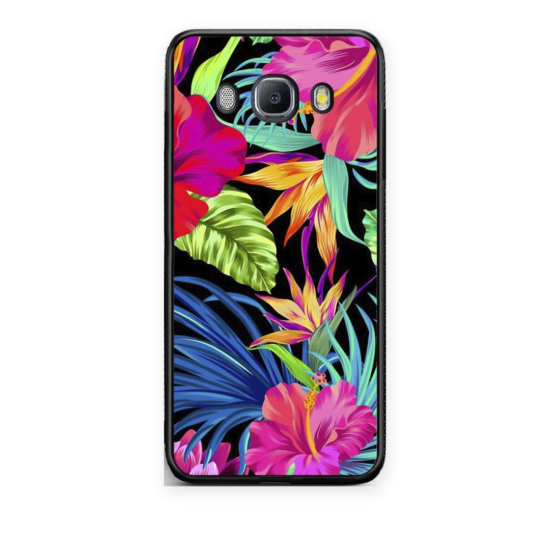 Θήκη Samsung Galaxy J7 2016 Tropical Flowers από τη Smartfits με σχέδιο στο πίσω μέρος και μαύρο περίβλημα | Samsung Galaxy J7 2016 Tropical Flowers case with colorful back and black bezels