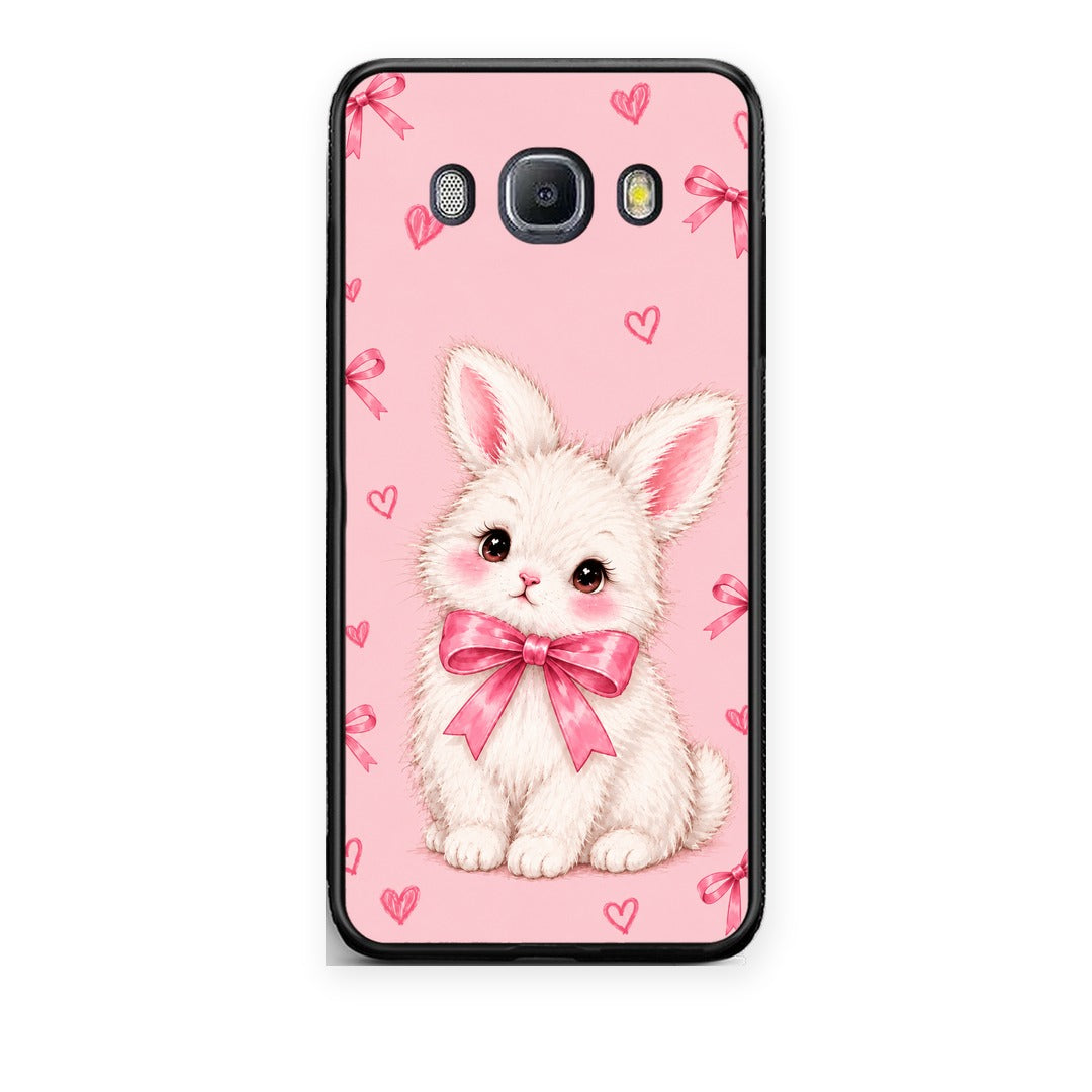 Θήκη Samsung Galaxy J7 2016 White Bunny and Pink Bows από τη Smartfits με σχέδιο στο πίσω μέρος και μαύρο περίβλημα | Samsung Galaxy J7 2016 White Bunny and Pink Bows case with colorful back and black bezels