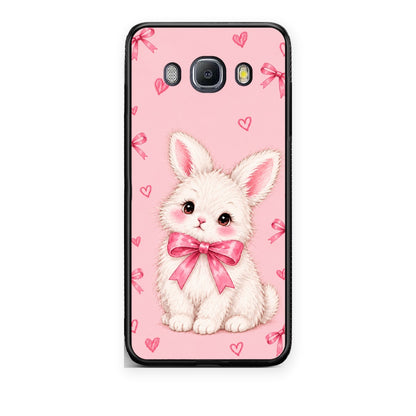 Θήκη Samsung Galaxy J7 2016 White Bunny and Pink Bows από τη Smartfits με σχέδιο στο πίσω μέρος και μαύρο περίβλημα | Samsung Galaxy J7 2016 White Bunny and Pink Bows case with colorful back and black bezels