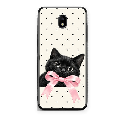 Θήκη Samsung Galaxy J7 2017 Black Kitten Pink Bow and Polka Dots από τη Smartfits με σχέδιο στο πίσω μέρος και μαύρο περίβλημα | Samsung Galaxy J7 2017 Black Kitten Pink Bow and Polka Dots case with colorful back and black bezels