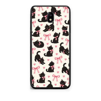 Θήκη Samsung Galaxy J7 2017 Black Kittens and Pink Bows on Cream Small από τη Smartfits με σχέδιο στο πίσω μέρος και μαύρο περίβλημα | Samsung Galaxy J7 2017 Black Kittens and Pink Bows on Cream Small case with colorful back and black bezels