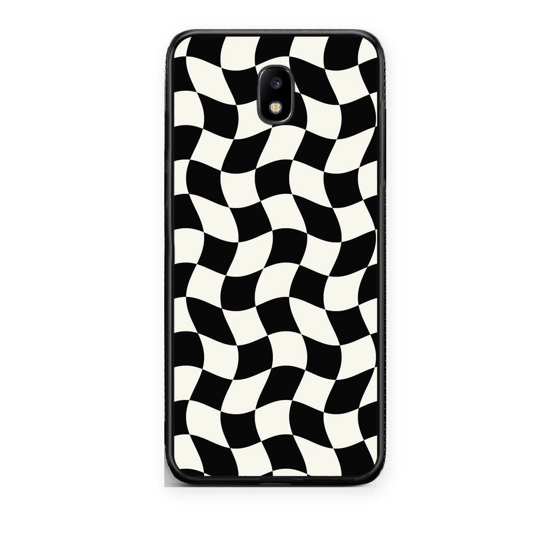 Θήκη Samsung Galaxy J7 2017 Black and Cream Wavy Checkerboard από τη Smartfits με σχέδιο στο πίσω μέρος και μαύρο περίβλημα | Samsung Galaxy J7 2017 Black and Cream Wavy Checkerboard case with colorful back and black bezels
