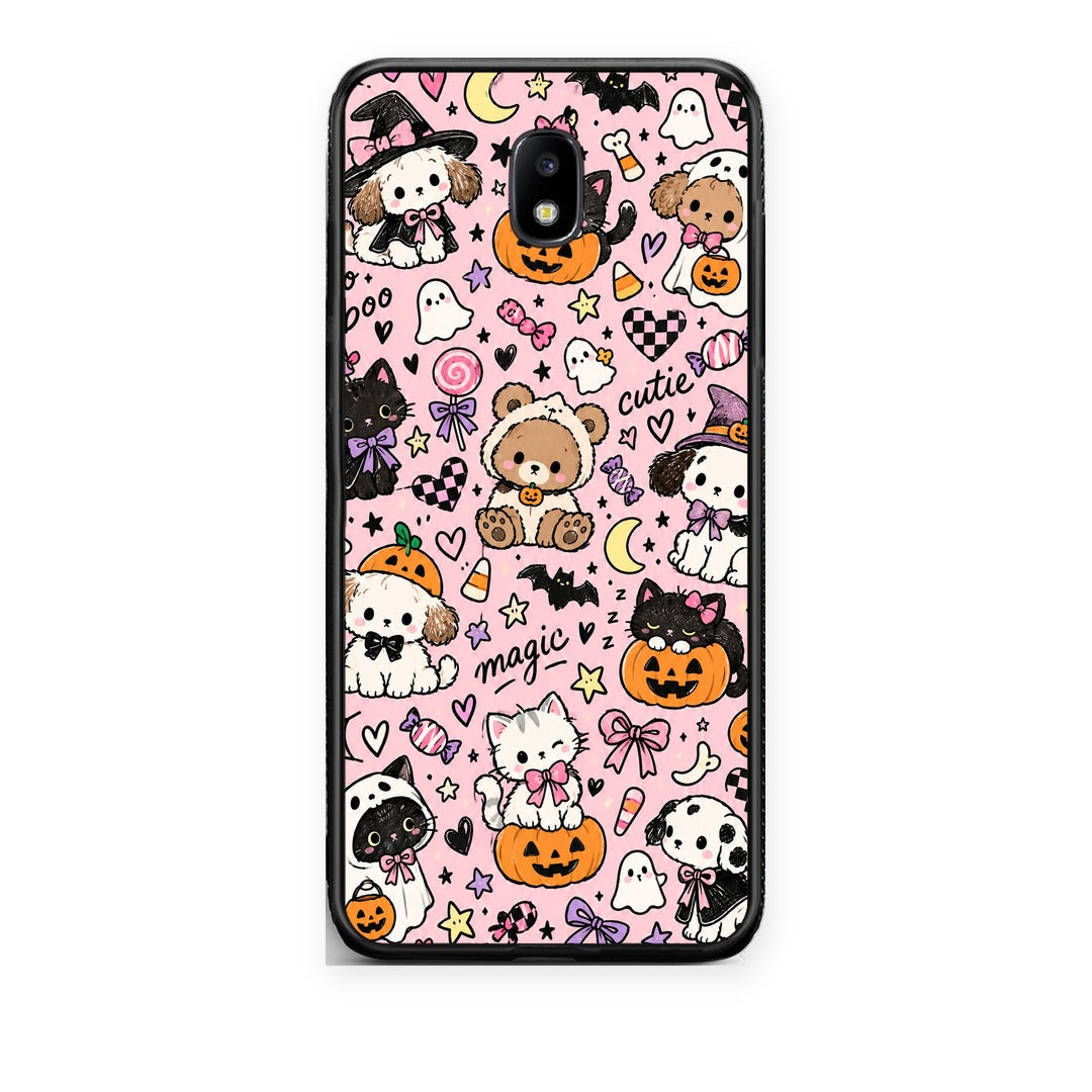 Θήκη Samsung Galaxy J7 2017 Halloween Cute Animals on Pink από τη Smartfits με σχέδιο στο πίσω μέρος και μαύρο περίβλημα | Samsung Galaxy J7 2017 Halloween Cute Animals on Pink case with colorful back and black bezels