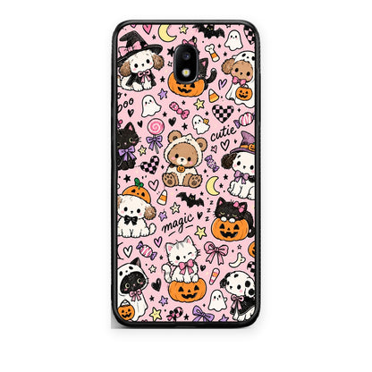 Θήκη Samsung Galaxy J7 2017 Halloween Cute Animals on Pink από τη Smartfits με σχέδιο στο πίσω μέρος και μαύρο περίβλημα | Samsung Galaxy J7 2017 Halloween Cute Animals on Pink case with colorful back and black bezels