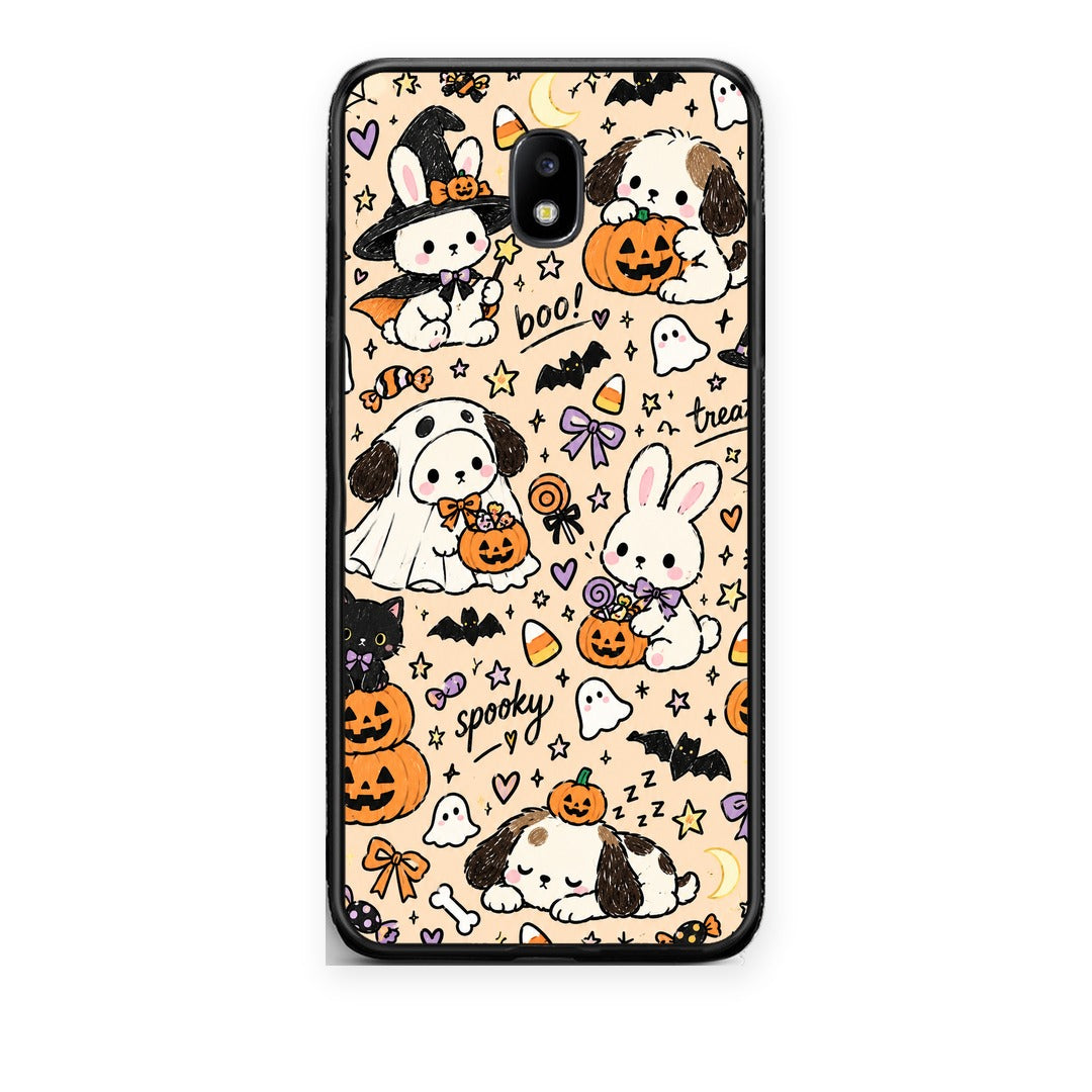 Θήκη Samsung Galaxy J7 2017 Halloween Puppies and Friends on Cream από τη Smartfits με σχέδιο στο πίσω μέρος και μαύρο περίβλημα | Samsung Galaxy J7 2017 Halloween Puppies and Friends on Cream case with colorful back and black bezels