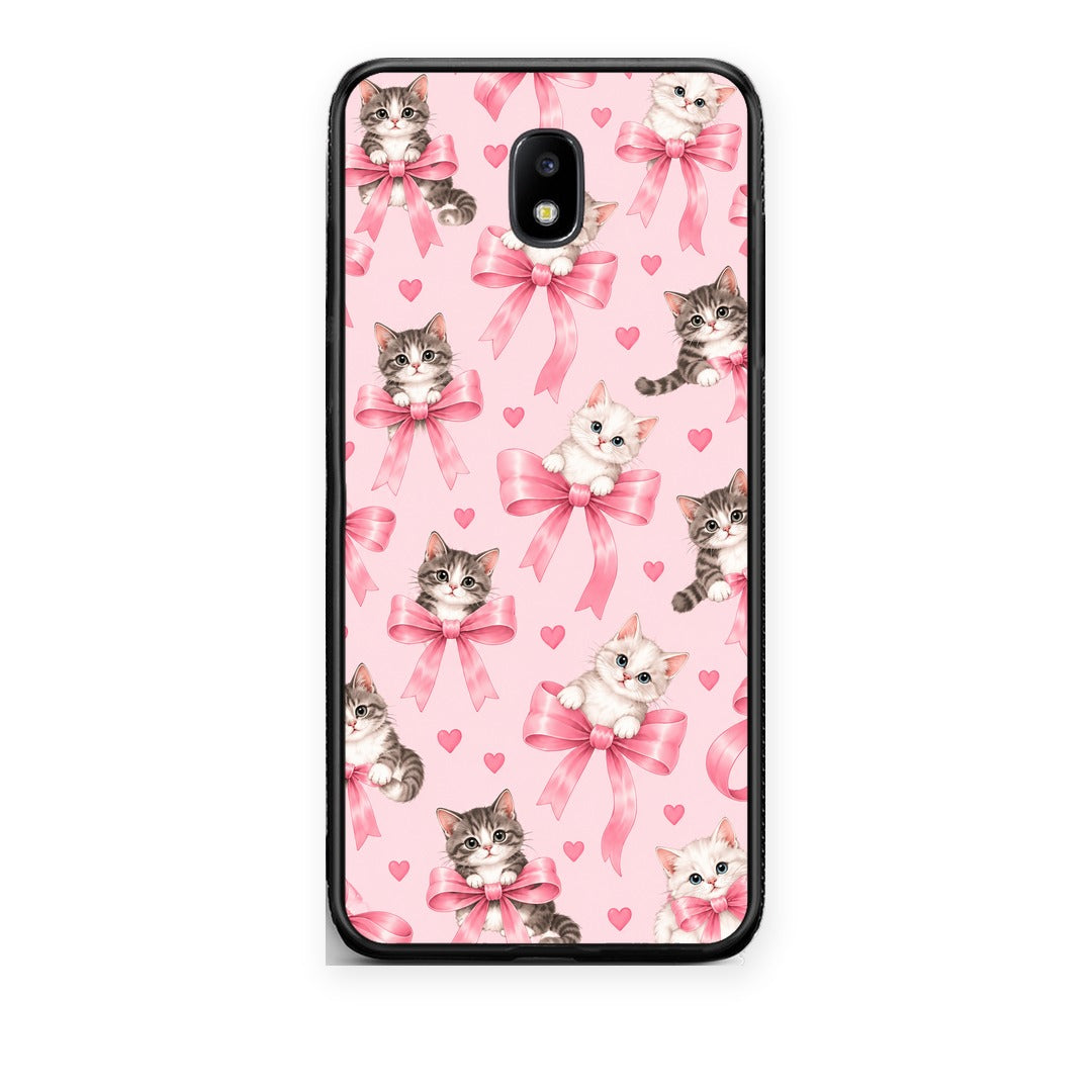 Θήκη Samsung Galaxy J7 2017 Kittens and Pink Bows on Pink από τη Smartfits με σχέδιο στο πίσω μέρος και μαύρο περίβλημα | Samsung Galaxy J7 2017 Kittens and Pink Bows on Pink case with colorful back and black bezels
