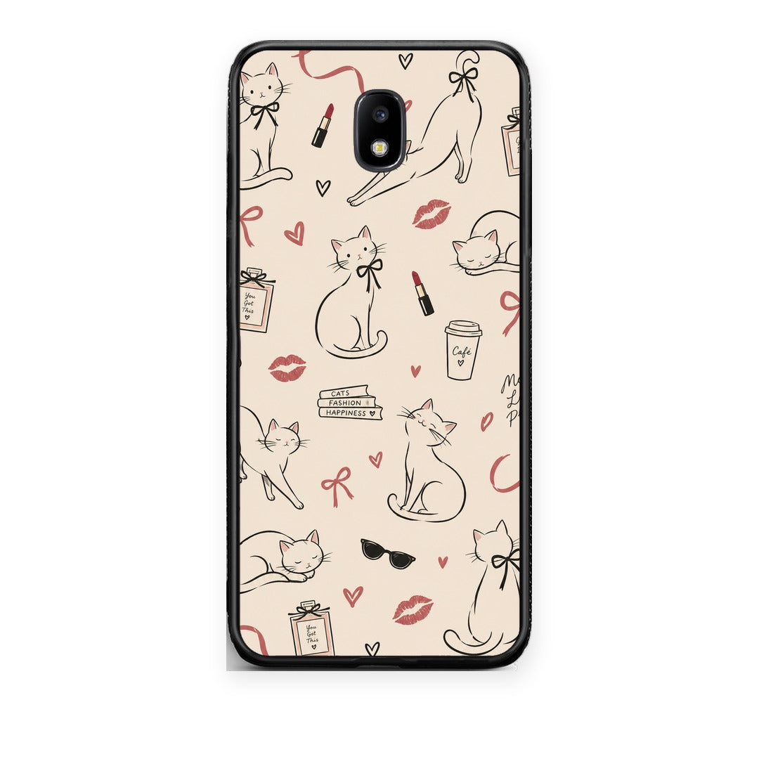 Θήκη Samsung Galaxy J7 2017 Minimal Cat and Fashion Doodles on Cream από τη Smartfits με σχέδιο στο πίσω μέρος και μαύρο περίβλημα | Samsung Galaxy J7 2017 Minimal Cat and Fashion Doodles on Cream case with colorful back and black bezels