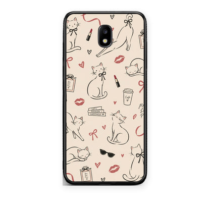 Θήκη Samsung Galaxy J7 2017 Minimal Cat and Fashion Doodles on Cream από τη Smartfits με σχέδιο στο πίσω μέρος και μαύρο περίβλημα | Samsung Galaxy J7 2017 Minimal Cat and Fashion Doodles on Cream case with colorful back and black bezels