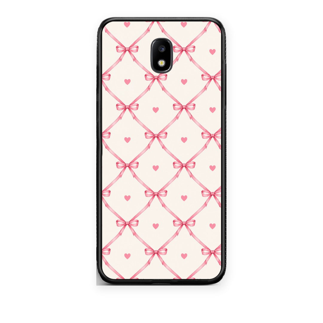 Θήκη Samsung Galaxy J7 2017 Pink Bow Lattice and Hearts on Cream από τη Smartfits με σχέδιο στο πίσω μέρος και μαύρο περίβλημα | Samsung Galaxy J7 2017 Pink Bow Lattice and Hearts on Cream case with colorful back and black bezels