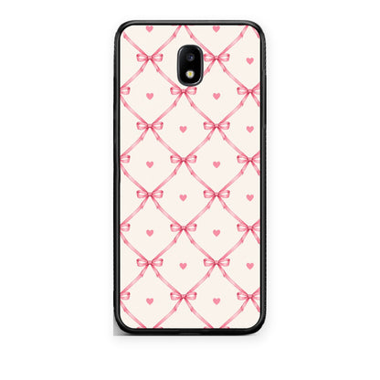Θήκη Samsung Galaxy J7 2017 Pink Bow Lattice and Hearts on Cream από τη Smartfits με σχέδιο στο πίσω μέρος και μαύρο περίβλημα | Samsung Galaxy J7 2017 Pink Bow Lattice and Hearts on Cream case with colorful back and black bezels