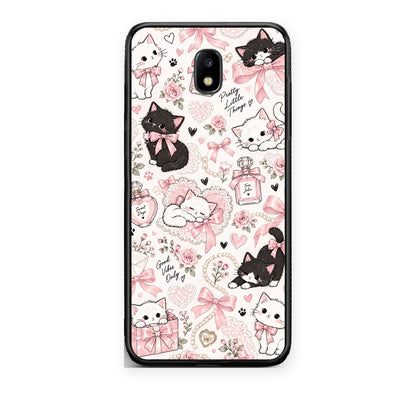 Θήκη Samsung Galaxy J7 2017 Pink Bows and Kittens Collage από τη Smartfits με σχέδιο στο πίσω μέρος και μαύρο περίβλημα | Samsung Galaxy J7 2017 Pink Bows and Kittens Collage case with colorful back and black bezels
