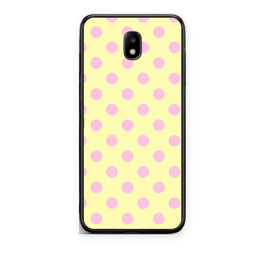 Θήκη Samsung Galaxy J7 2017 Pink Polka Dots on Yellow από τη Smartfits με σχέδιο στο πίσω μέρος και μαύρο περίβλημα | Samsung Galaxy J7 2017 Pink Polka Dots on Yellow case with colorful back and black bezels