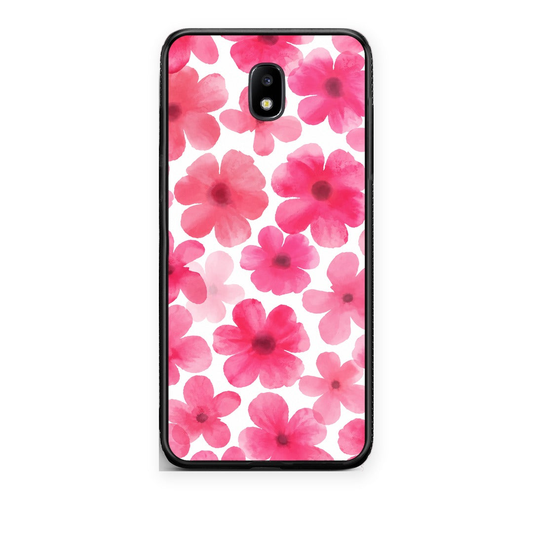 Θήκη Samsung Galaxy J7 2017 Pink Watercolour Flowers on White από τη Smartfits με σχέδιο στο πίσω μέρος και μαύρο περίβλημα | Samsung Galaxy J7 2017 Pink Watercolour Flowers on White case with colorful back and black bezels