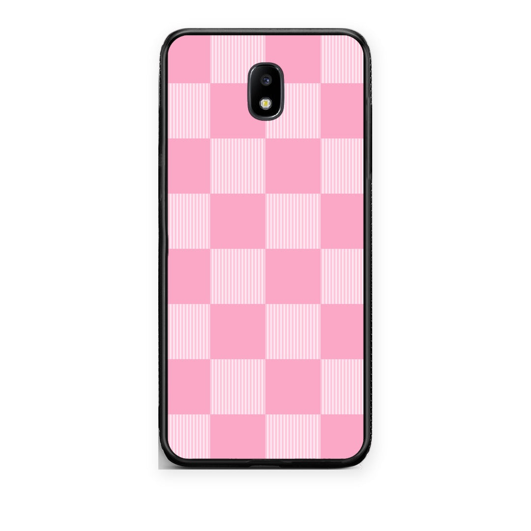 Θήκη Samsung Galaxy J7 2017 Pink and White Striped Checks από τη Smartfits με σχέδιο στο πίσω μέρος και μαύρο περίβλημα | Samsung Galaxy J7 2017 Pink and White Striped Checks case with colorful back and black bezels