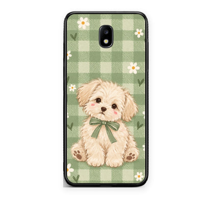 Θήκη Samsung Galaxy J7 2017 Puppy and Daisies on Sage Gingham από τη Smartfits με σχέδιο στο πίσω μέρος και μαύρο περίβλημα | Samsung Galaxy J7 2017 Puppy and Daisies on Sage Gingham case with colorful back and black bezels