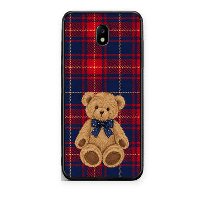 Θήκη Samsung Galaxy J7 2017 Teddy Bear on Red and Navy Tartan από τη Smartfits με σχέδιο στο πίσω μέρος και μαύρο περίβλημα | Samsung Galaxy J7 2017 Teddy Bear on Red and Navy Tartan case with colorful back and black bezels