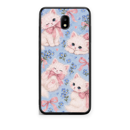 Θήκη Samsung Galaxy J7 2017 White Kittens and Blue Flowers Large από τη Smartfits με σχέδιο στο πίσω μέρος και μαύρο περίβλημα | Samsung Galaxy J7 2017 White Kittens and Blue Flowers Large case with colorful back and black bezels
