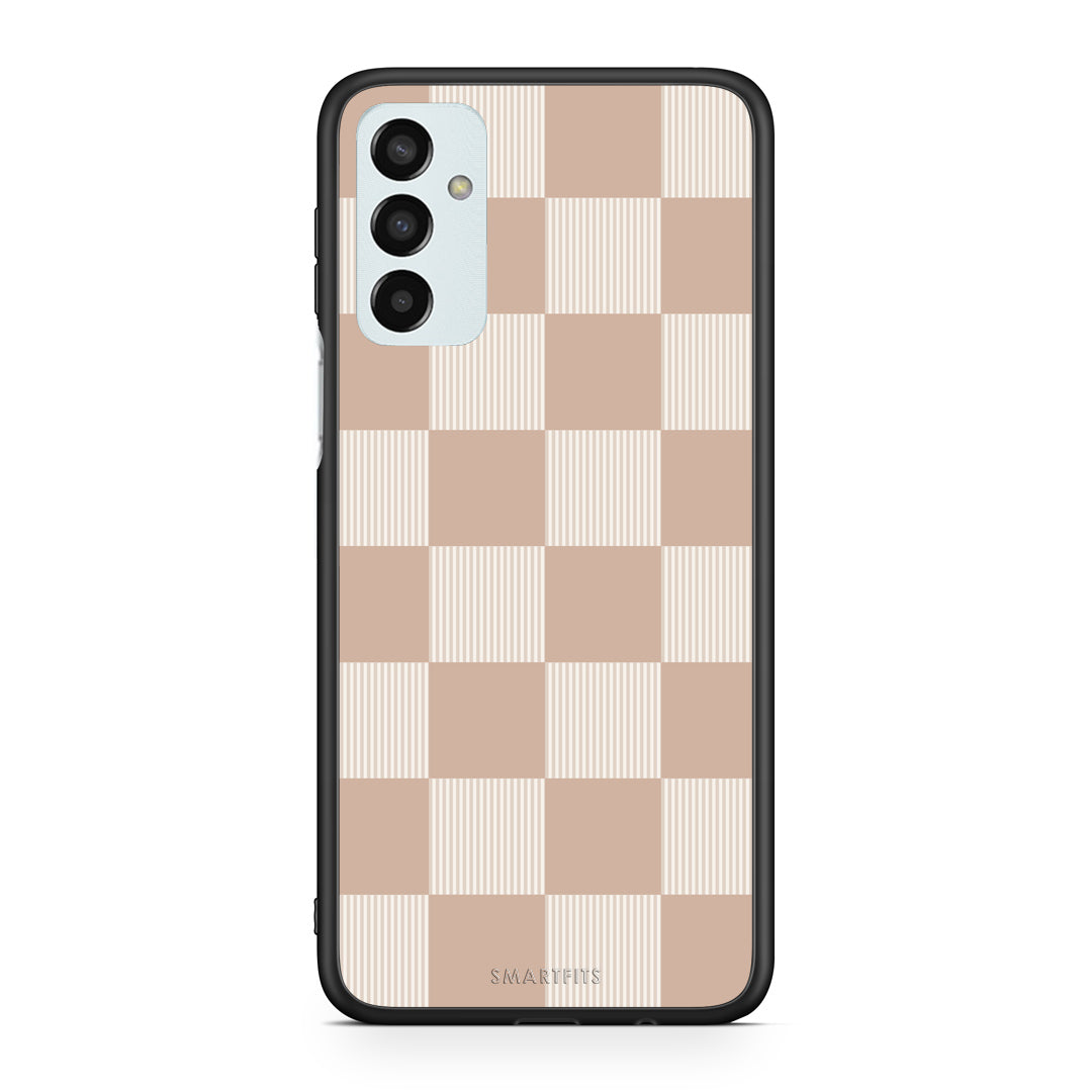 Θήκη Samsung Galaxy M13 Latte and Cream Striped Checks από τη Smartfits με σχέδιο στο πίσω μέρος και μαύρο περίβλημα | Samsung Galaxy M13 Latte and Cream Striped Checks case with colorful back and black bezels