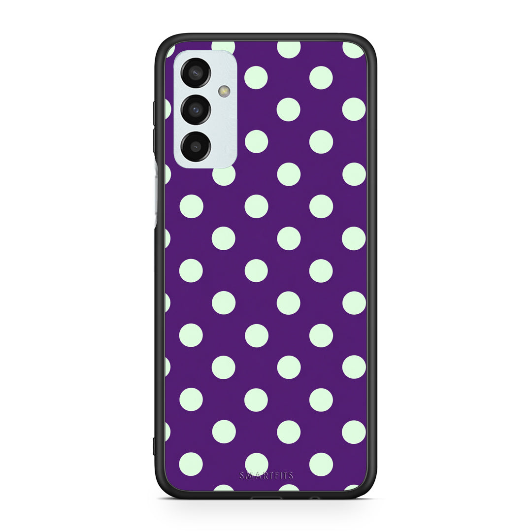 Θήκη Samsung Galaxy M13 Mint Polka Dots on Purple από τη Smartfits με σχέδιο στο πίσω μέρος και μαύρο περίβλημα | Samsung Galaxy M13 Mint Polka Dots on Purple case with colorful back and black bezels