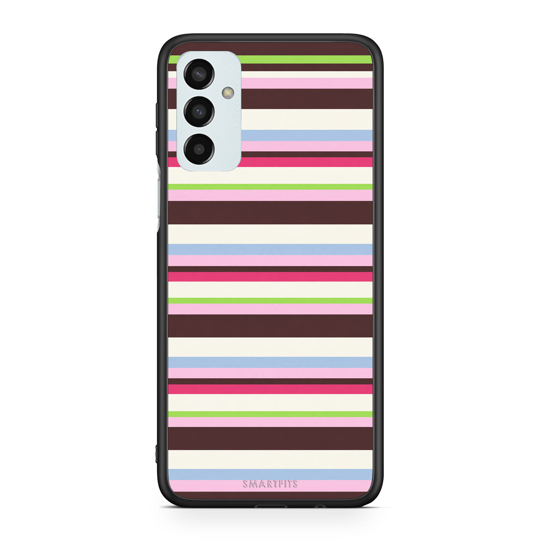 Θήκη Samsung Galaxy M13 Multicolour Horizontal Stripes από τη Smartfits με σχέδιο στο πίσω μέρος και μαύρο περίβλημα | Samsung Galaxy M13 Multicolour Horizontal Stripes case with colorful back and black bezels