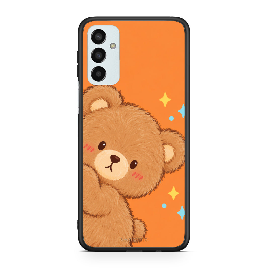 Θήκη Samsung Galaxy M13 Peekaboo Teddy on Orange από τη Smartfits με σχέδιο στο πίσω μέρος και μαύρο περίβλημα | Samsung Galaxy M13 Peekaboo Teddy on Orange case with colorful back and black bezels