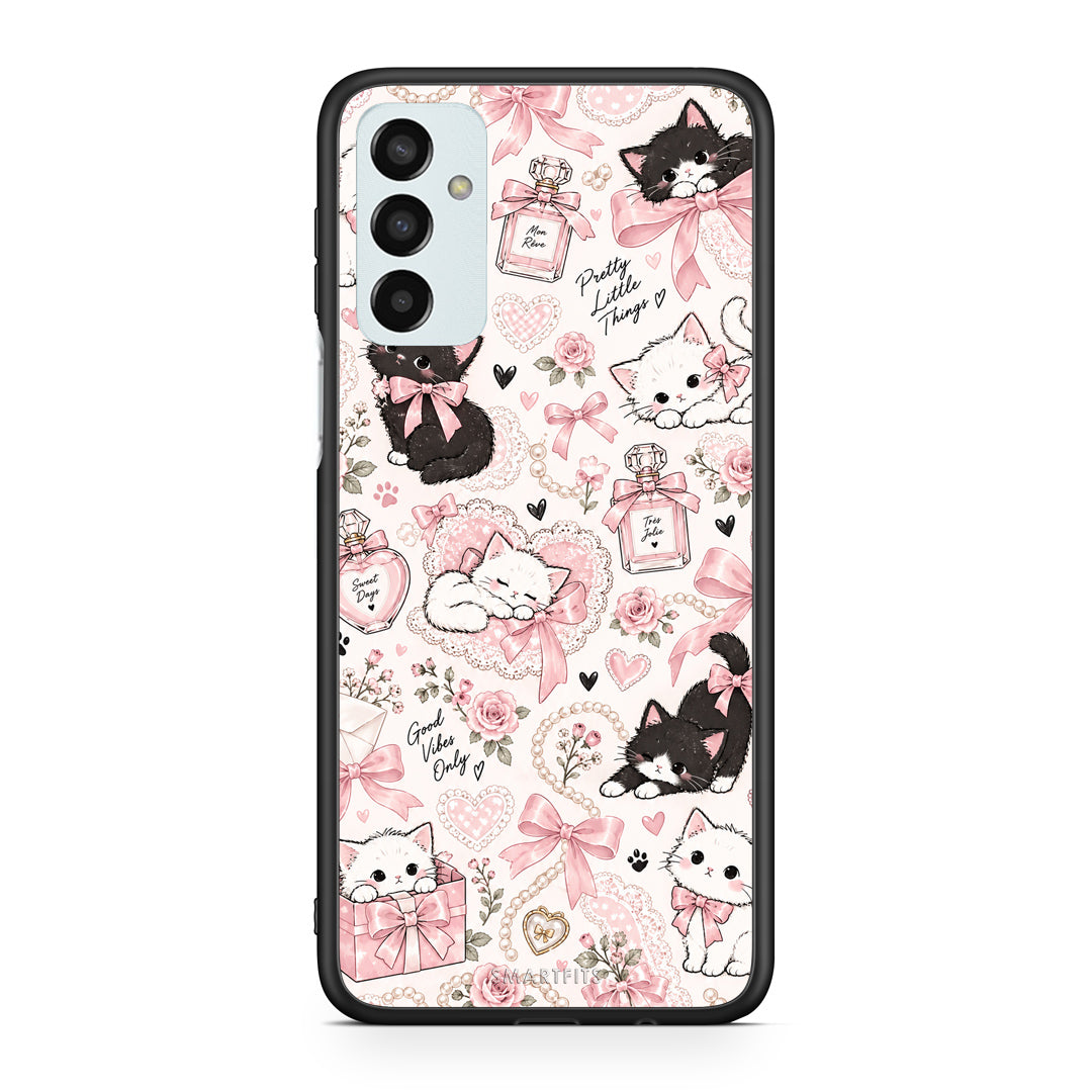 Θήκη Samsung Galaxy M13 Pink Bows and Kittens Collage από τη Smartfits με σχέδιο στο πίσω μέρος και μαύρο περίβλημα | Samsung Galaxy M13 Pink Bows and Kittens Collage case with colorful back and black bezels