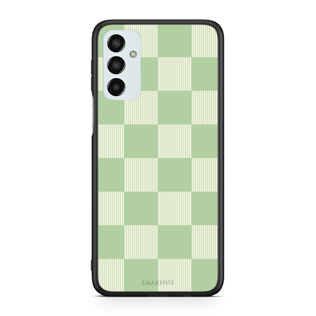 Θήκη Samsung Galaxy M13 Sage and Cream Striped Checks από τη Smartfits με σχέδιο στο πίσω μέρος και μαύρο περίβλημα | Samsung Galaxy M13 Sage and Cream Striped Checks case with colorful back and black bezels