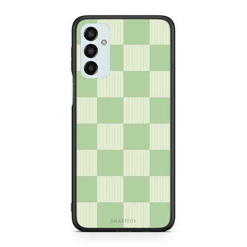 Θήκη Samsung Galaxy M13 Sage and Cream Striped Checks από τη Smartfits με σχέδιο στο πίσω μέρος και μαύρο περίβλημα | Samsung Galaxy M13 Sage and Cream Striped Checks case with colorful back and black bezels