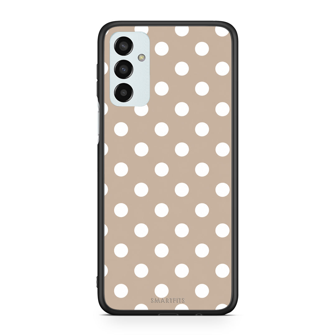 Θήκη Samsung Galaxy M13 White Polka Dots on Taupe από τη Smartfits με σχέδιο στο πίσω μέρος και μαύρο περίβλημα | Samsung Galaxy M13 White Polka Dots on Taupe case with colorful back and black bezels