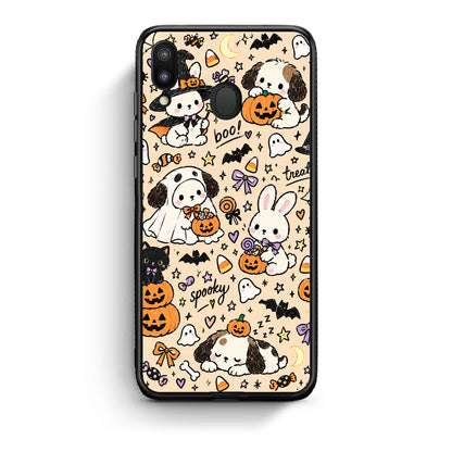 Θήκη Samsung Galaxy M20 Halloween Puppies and Friends on Cream από τη Smartfits με σχέδιο στο πίσω μέρος και μαύρο περίβλημα | Samsung Galaxy M20 Halloween Puppies and Friends on Cream case with colorful back and black bezels