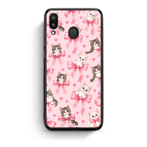 Θήκη Samsung Galaxy M20 Kittens and Pink Bows on Pink από τη Smartfits με σχέδιο στο πίσω μέρος και μαύρο περίβλημα | Samsung Galaxy M20 Kittens and Pink Bows on Pink case with colorful back and black bezels