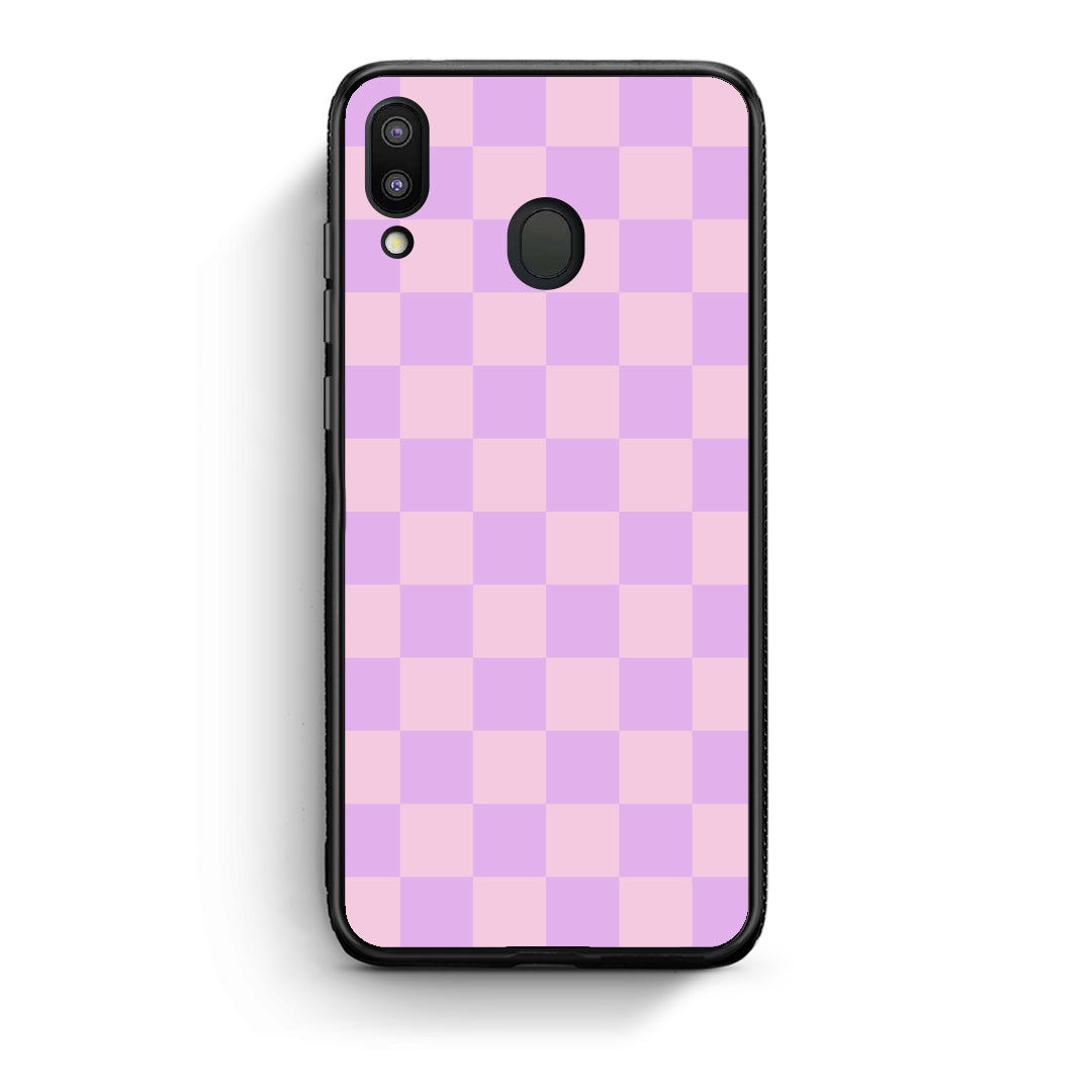 Θήκη Samsung Galaxy M20 Lavender and Pink Checkerboard από τη Smartfits με σχέδιο στο πίσω μέρος και μαύρο περίβλημα | Samsung Galaxy M20 Lavender and Pink Checkerboard case with colorful back and black bezels
