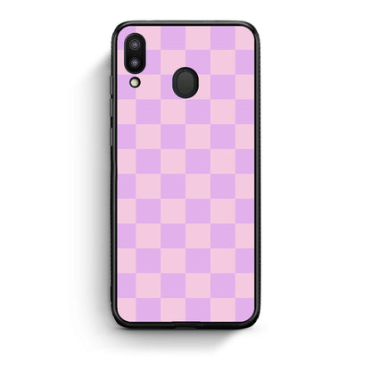 Θήκη Samsung Galaxy M20 Lavender and Pink Checkerboard από τη Smartfits με σχέδιο στο πίσω μέρος και μαύρο περίβλημα | Samsung Galaxy M20 Lavender and Pink Checkerboard case with colorful back and black bezels