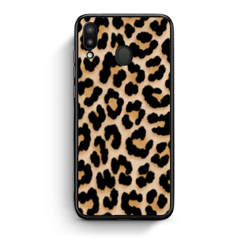 Θήκη Samsung Galaxy M20 Leopard Print Tan Small από τη Smartfits με σχέδιο στο πίσω μέρος και μαύρο περίβλημα | Samsung Galaxy M20 Leopard Print Tan Small case with colorful back and black bezels