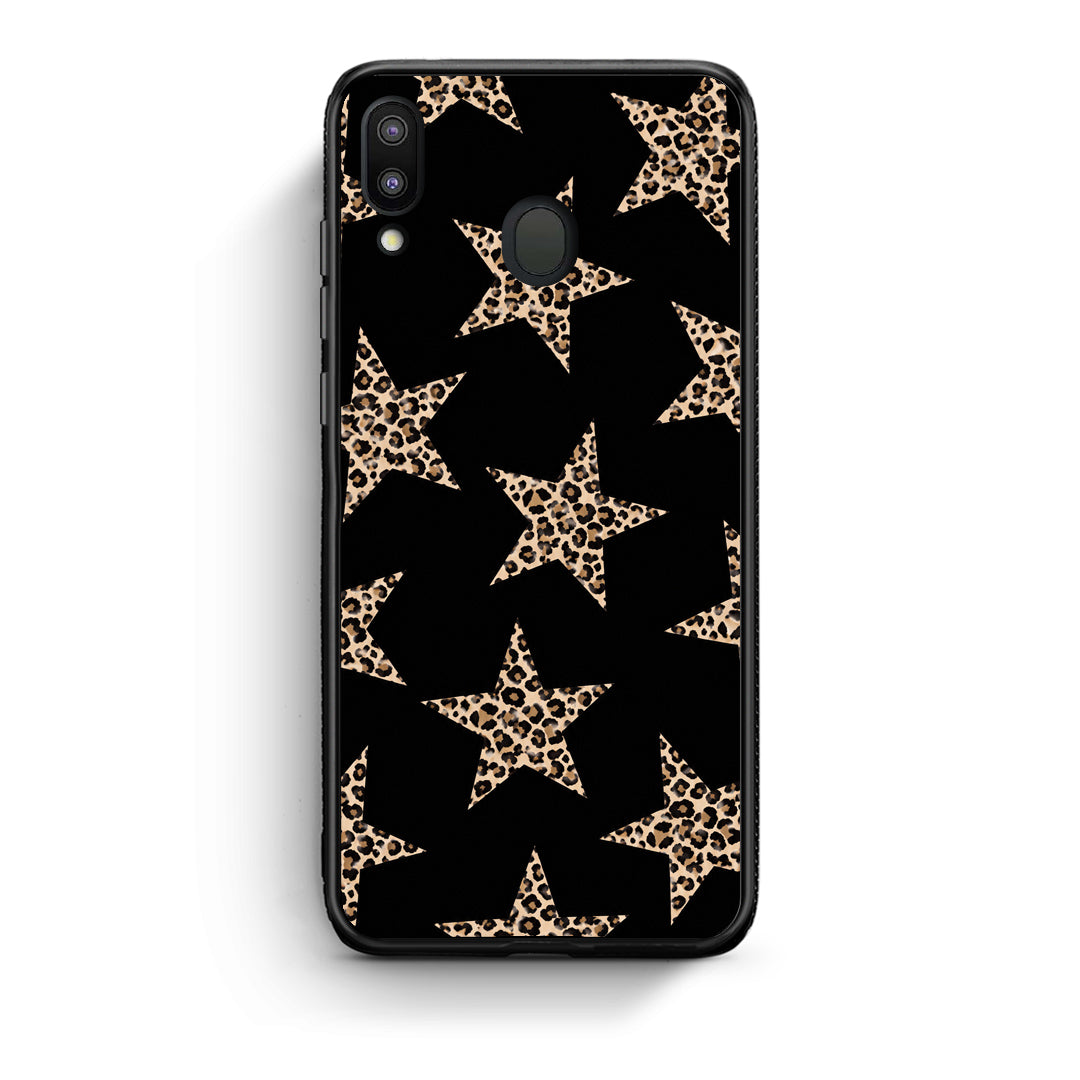 Θήκη Samsung Galaxy M20 Leopard Stars on Black από τη Smartfits με σχέδιο στο πίσω μέρος και μαύρο περίβλημα | Samsung Galaxy M20 Leopard Stars on Black case with colorful back and black bezels