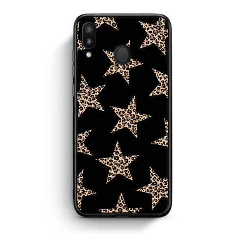 Θήκη Samsung Galaxy M20 Leopard Stars on Black από τη Smartfits με σχέδιο στο πίσω μέρος και μαύρο περίβλημα | Samsung Galaxy M20 Leopard Stars on Black case with colorful back and black bezels