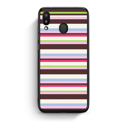 Θήκη Samsung Galaxy M20 Multicolour Horizontal Stripes από τη Smartfits με σχέδιο στο πίσω μέρος και μαύρο περίβλημα | Samsung Galaxy M20 Multicolour Horizontal Stripes case with colorful back and black bezels