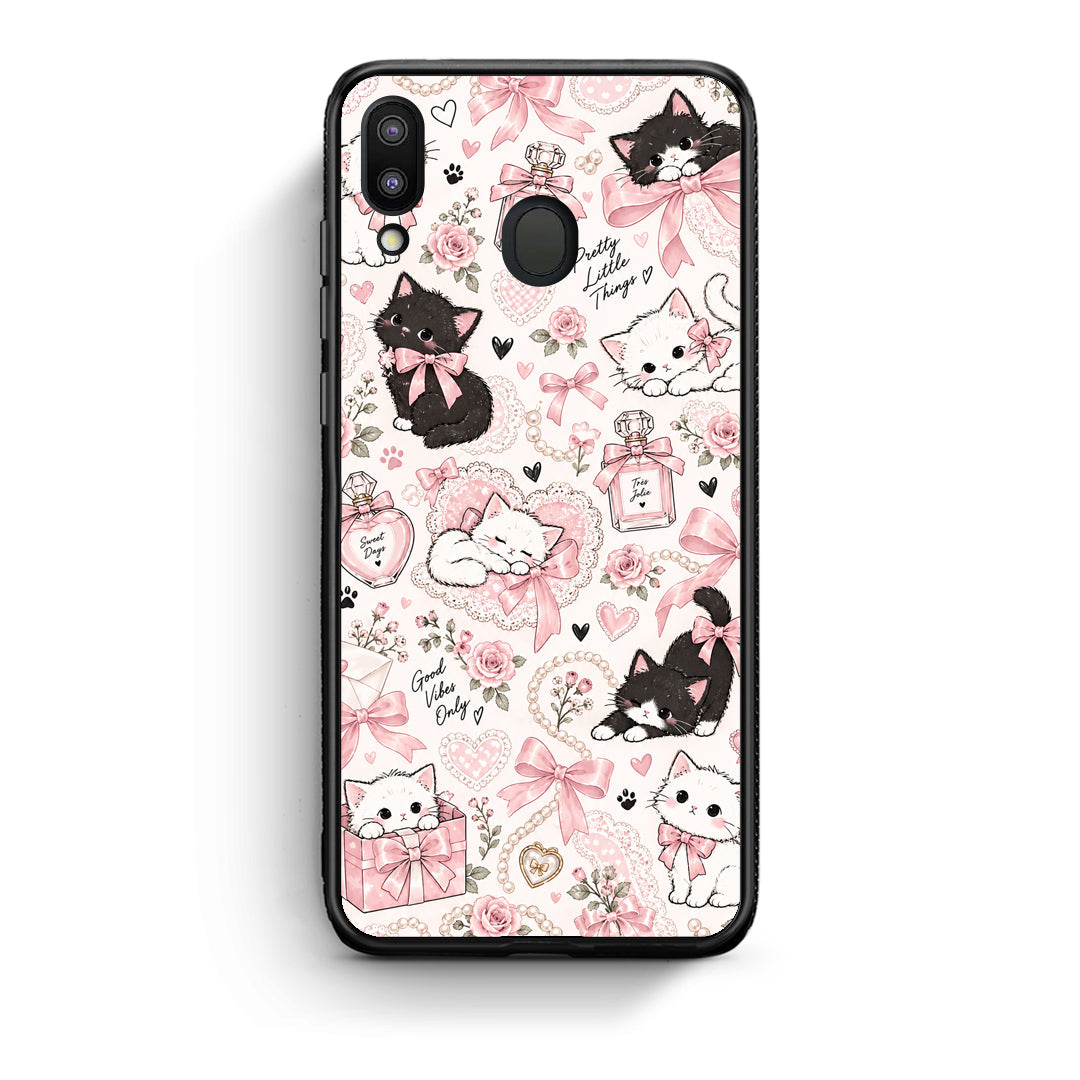 Θήκη Samsung Galaxy M20 Pink Bows and Kittens Collage από τη Smartfits με σχέδιο στο πίσω μέρος και μαύρο περίβλημα | Samsung Galaxy M20 Pink Bows and Kittens Collage case with colorful back and black bezels