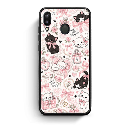 Θήκη Samsung Galaxy M20 Pink Bows and Kittens Collage από τη Smartfits με σχέδιο στο πίσω μέρος και μαύρο περίβλημα | Samsung Galaxy M20 Pink Bows and Kittens Collage case with colorful back and black bezels