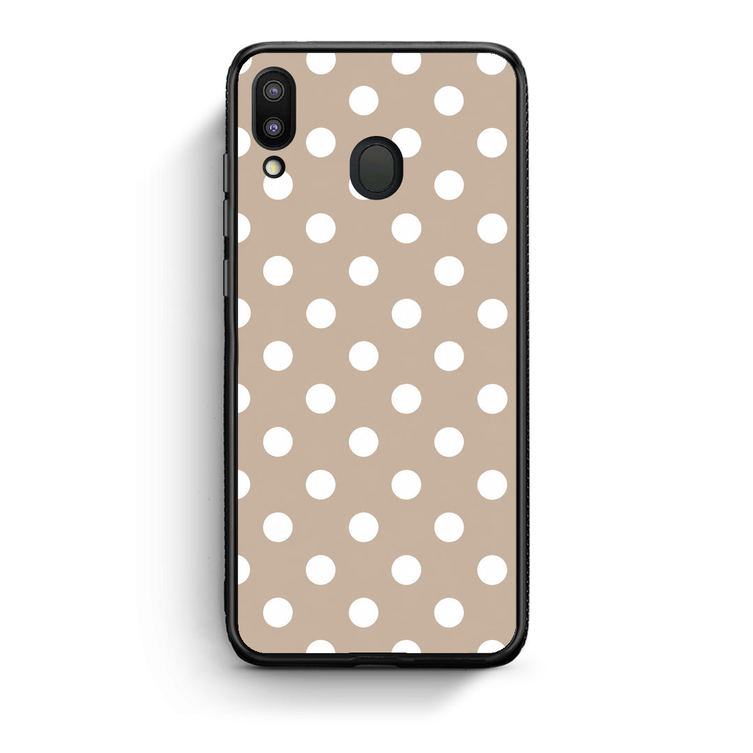 Θήκη Samsung Galaxy M20 White Polka Dots on Taupe από τη Smartfits με σχέδιο στο πίσω μέρος και μαύρο περίβλημα | Samsung Galaxy M20 White Polka Dots on Taupe case with colorful back and black bezels
