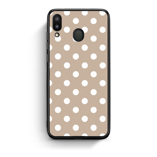 Θήκη Samsung Galaxy M20 White Polka Dots on Taupe από τη Smartfits με σχέδιο στο πίσω μέρος και μαύρο περίβλημα | Samsung Galaxy M20 White Polka Dots on Taupe case with colorful back and black bezels