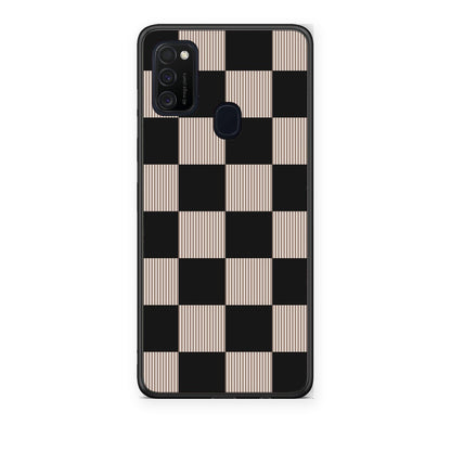 Θήκη Samsung Galaxy M21 / M30s Black and Taupe Striped Checks από τη Smartfits με σχέδιο στο πίσω μέρος και μαύρο περίβλημα | Samsung Galaxy M21 / M30s Black and Taupe Striped Checks case with colorful back and black bezels