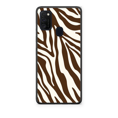 Θήκη Samsung Galaxy M21 / M30s Brown and Cream Zebra Stripes από τη Smartfits με σχέδιο στο πίσω μέρος και μαύρο περίβλημα | Samsung Galaxy M21 / M30s Brown and Cream Zebra Stripes case with colorful back and black bezels