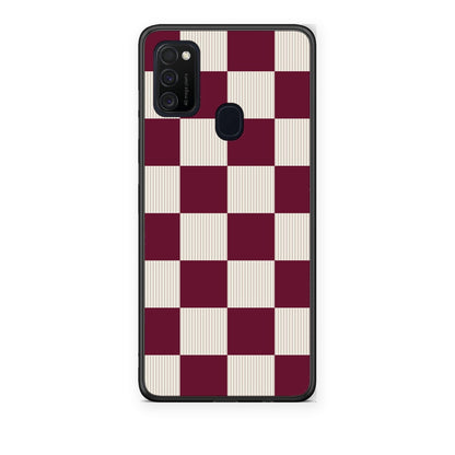 Θήκη Samsung Galaxy M21 / M30s Burgundy and Cream Striped Checks από τη Smartfits με σχέδιο στο πίσω μέρος και μαύρο περίβλημα | Samsung Galaxy M21 / M30s Burgundy and Cream Striped Checks case with colorful back and black bezels