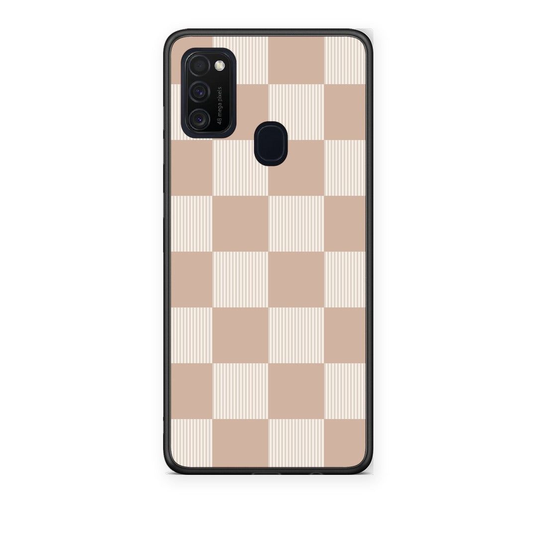 Θήκη Samsung Galaxy M21 / M30s Latte and Cream Striped Checks από τη Smartfits με σχέδιο στο πίσω μέρος και μαύρο περίβλημα | Samsung Galaxy M21 / M30s Latte and Cream Striped Checks case with colorful back and black bezels